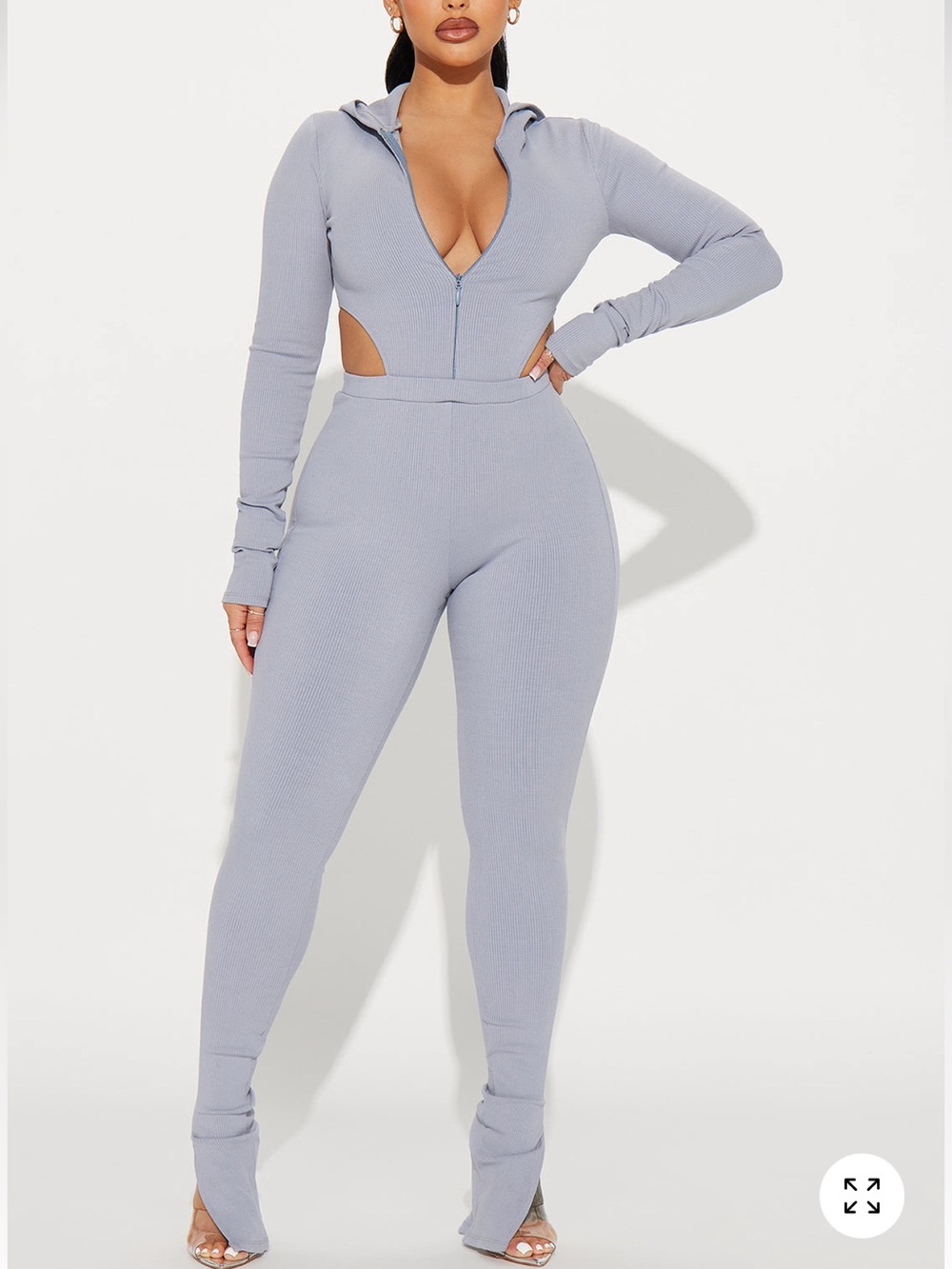 NWOT Fashion Nova Snatched Gray Hooded Cutout Flare Jumpsuit